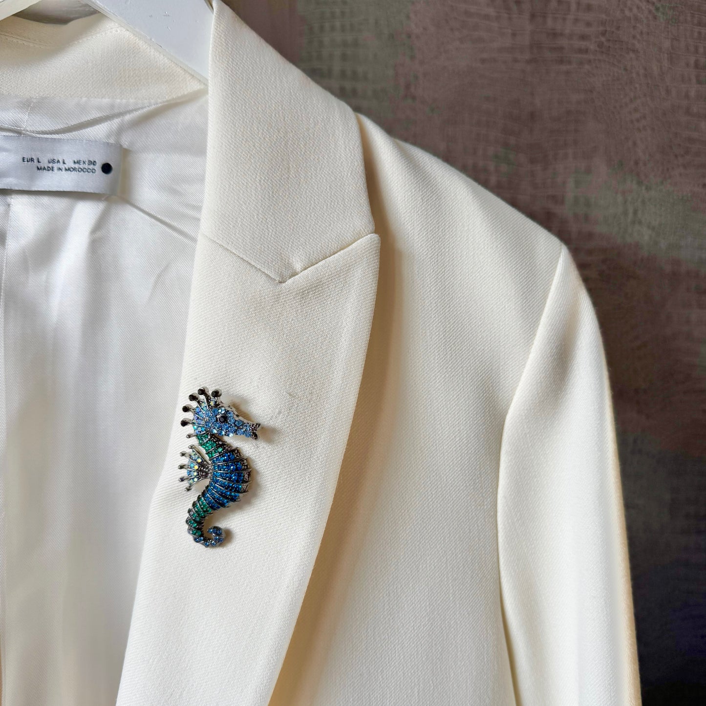 Blue Seahorse Brooch