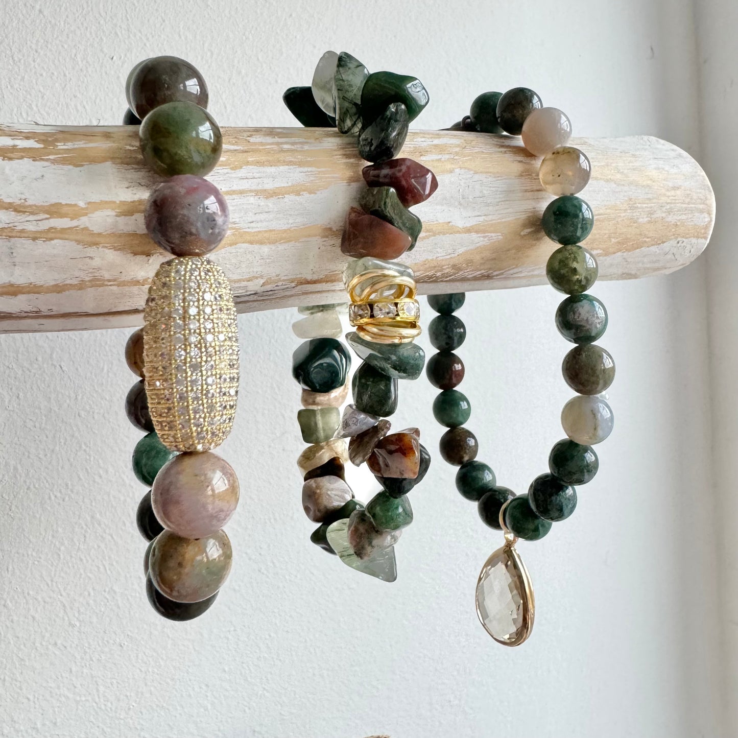 ‘Forest’ Green Boho Bracelet Set - with Tourmaline & Sparkle