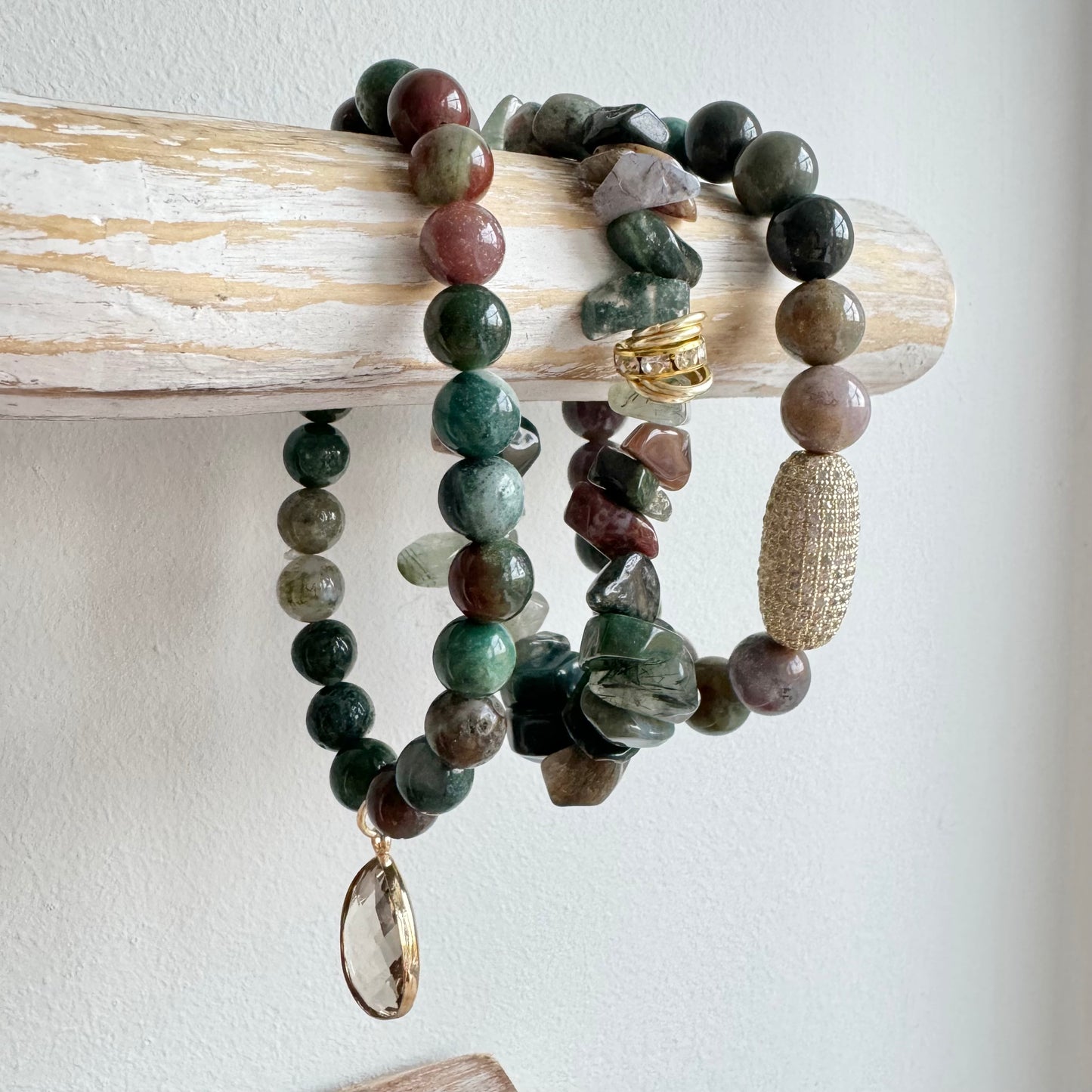 ‘Forest’ Green Boho Bracelet Set - with Tourmaline & Sparkle
