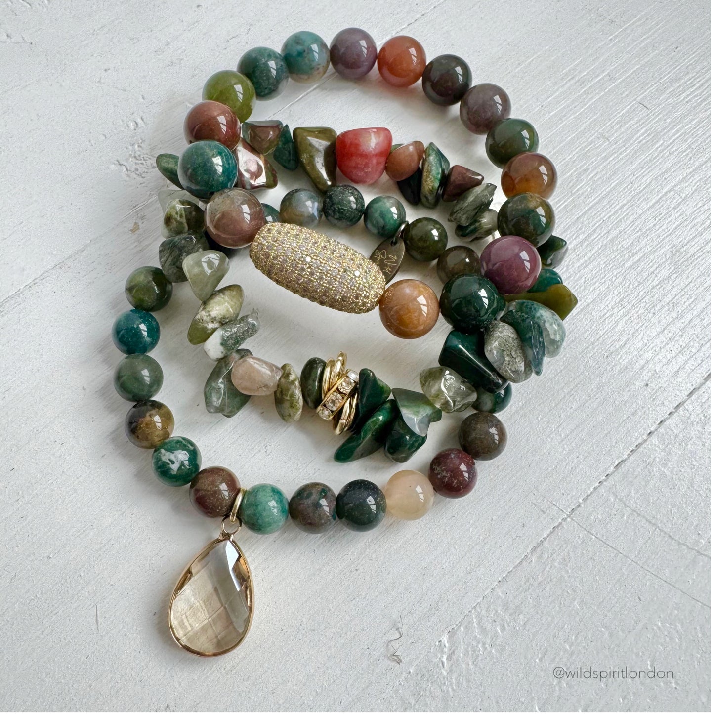 ‘Forest’ Green Boho Bracelet Set - with Tourmaline & Sparkle