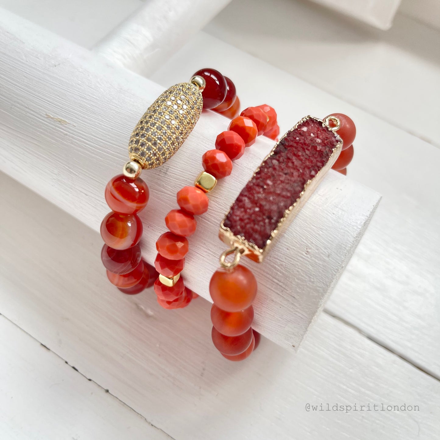 ‘Red Oak’ Boho Bracelet Set with Druzy, Agate & Sparkle