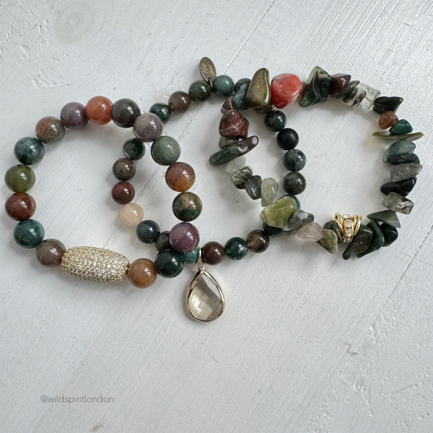 ‘Forest’ Green Boho Bracelet Set - with Tourmaline & Sparkle