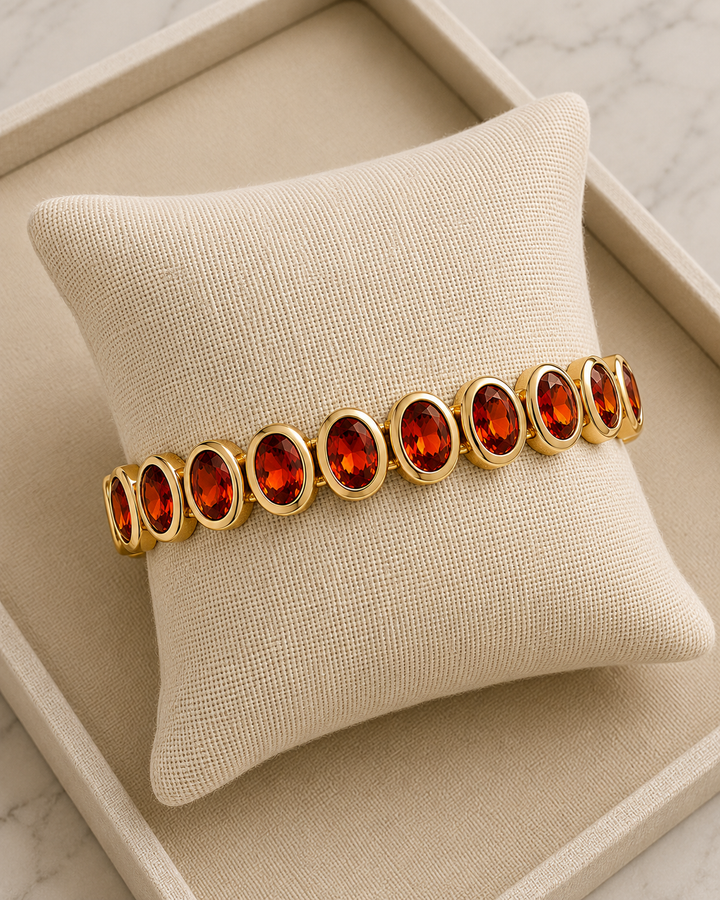 Orangey Red Crystal Oval Bling Bracelet
