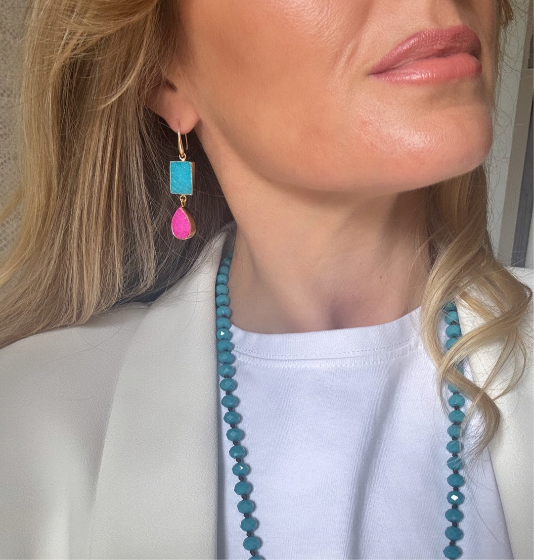 The ‘Savana’ Pink & Blue Druzy Earrings