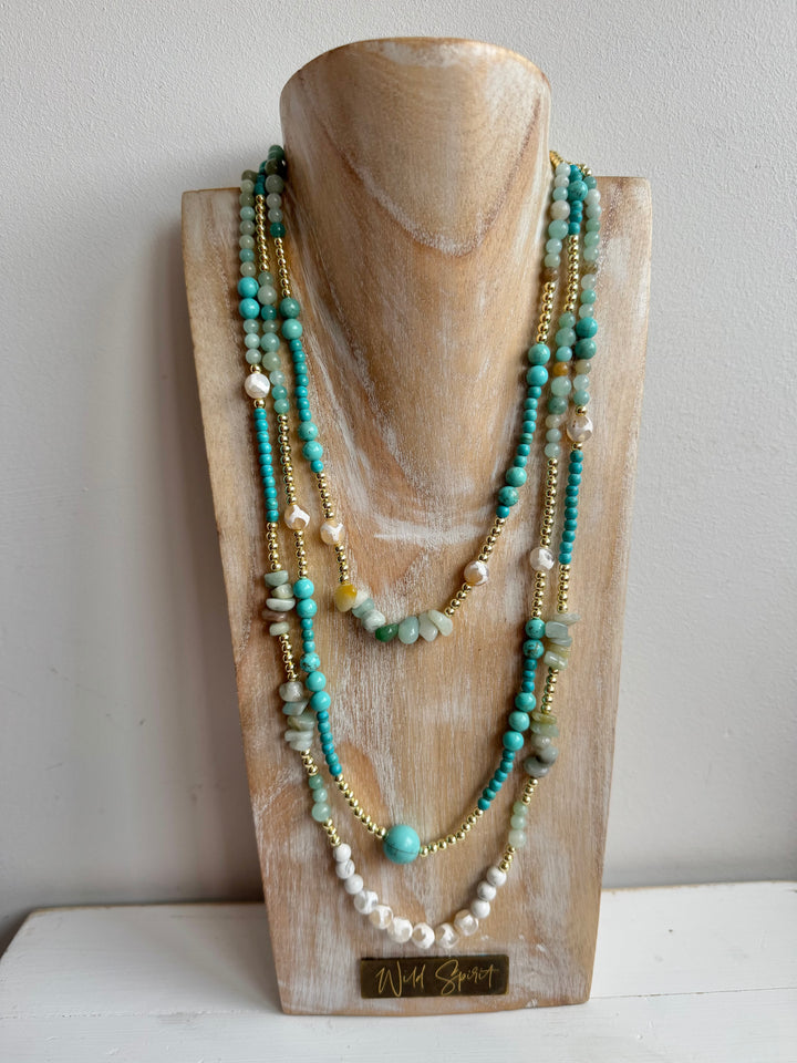 Blue & White Boho Multi Layered Necklace