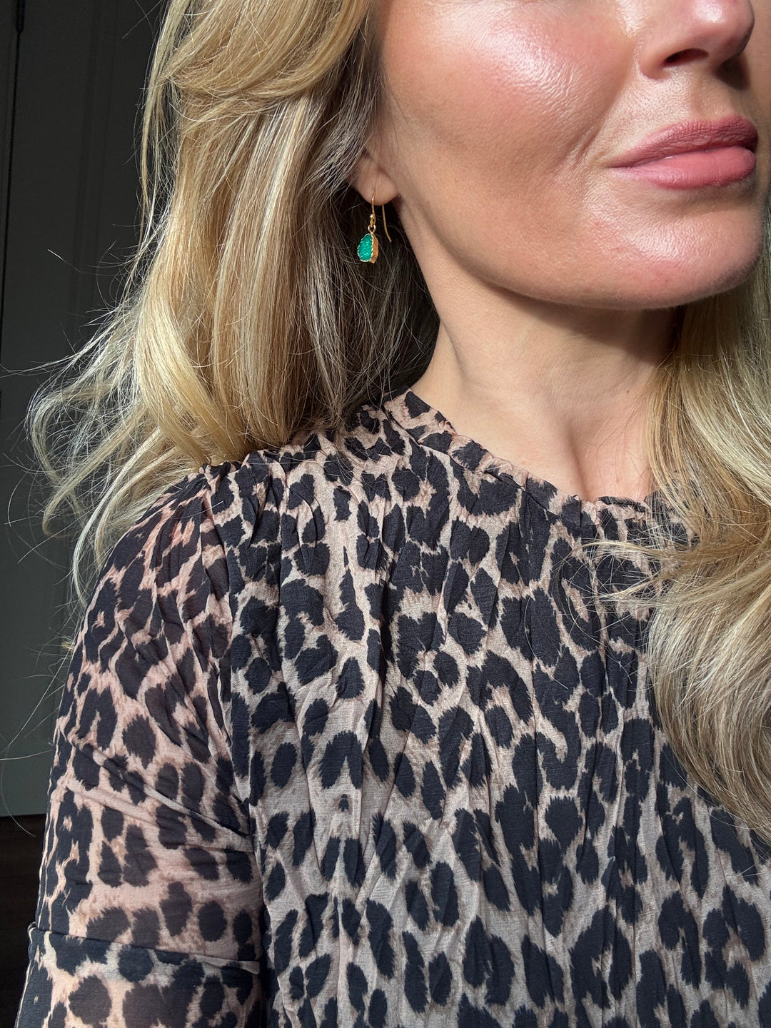 Dainty Gold Plated Green Druzy Drop Earrings