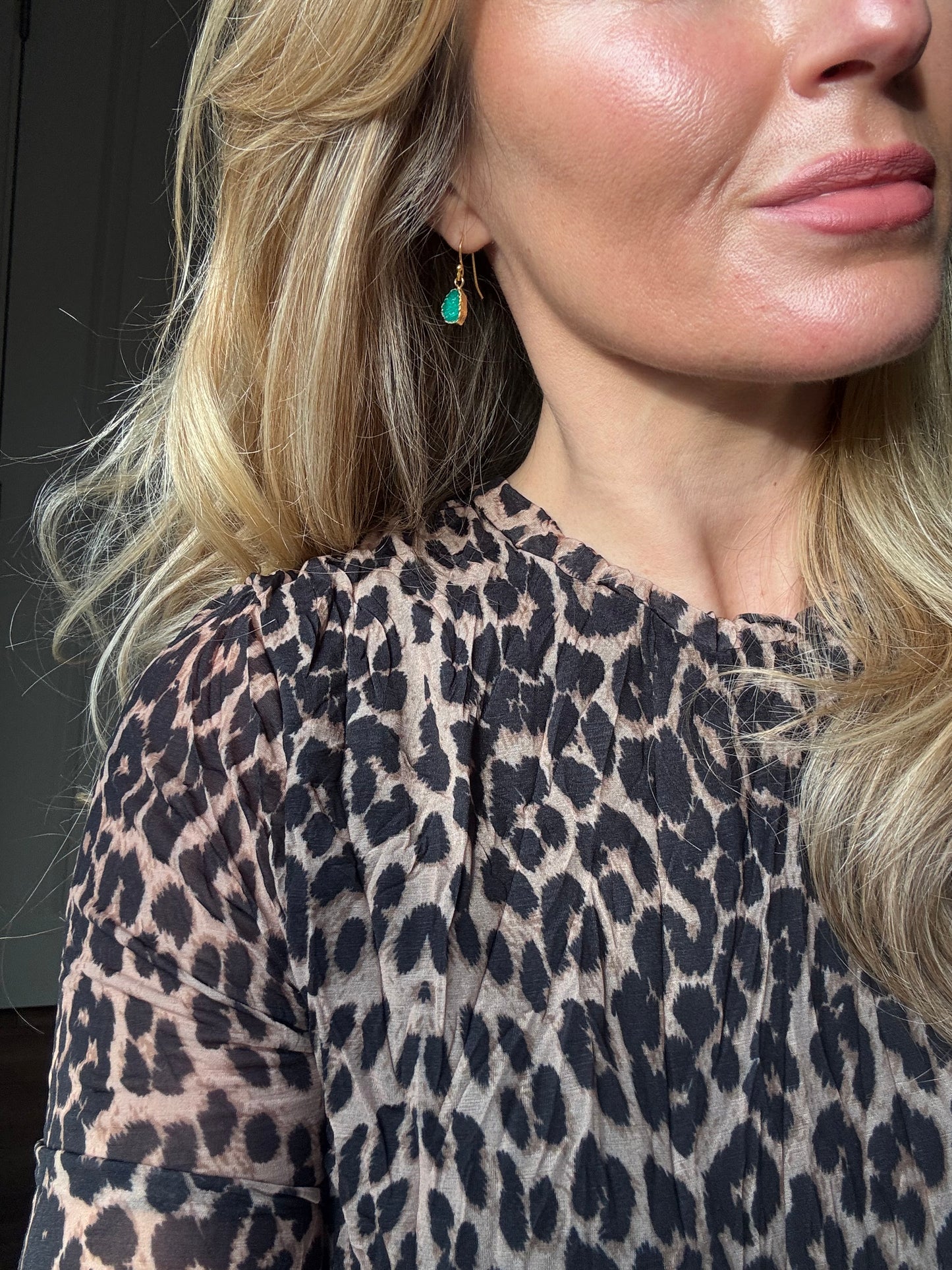 Dainty Gold Plated Green Druzy Drop Earrings
