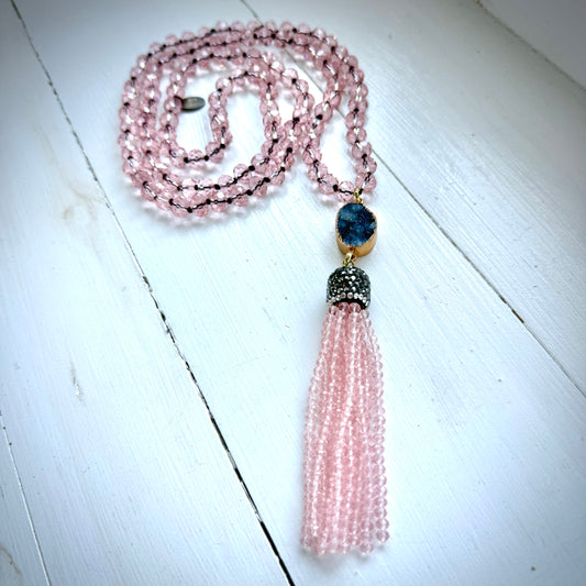 Pink Druzy Tassel Necklace