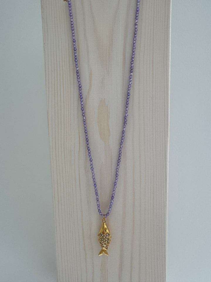 Lilac Shimmerfish Gold Plated Waterproof Necklace
