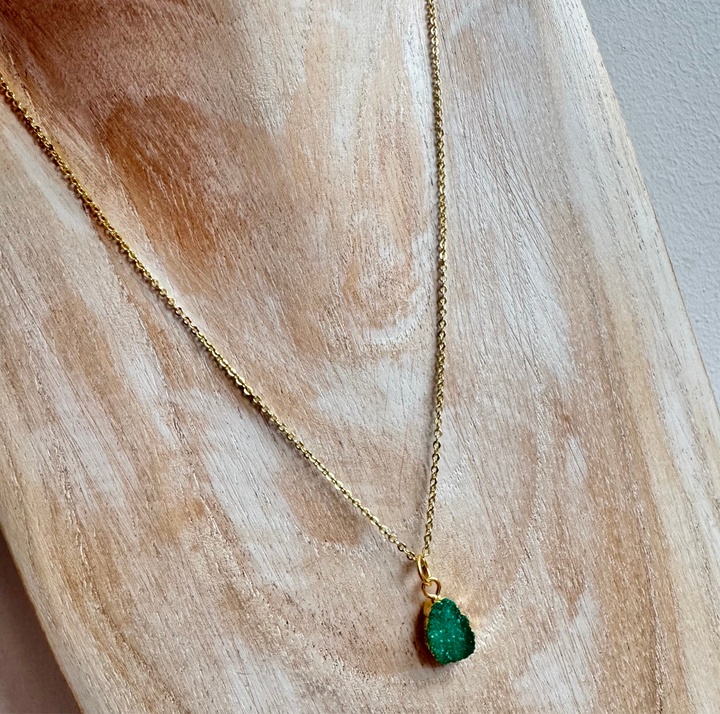 Dainty Green Druzy Stone Necklace