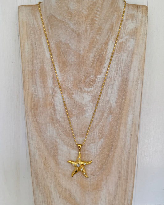 Waterproof Gold Plated Starfish Bling Necklace