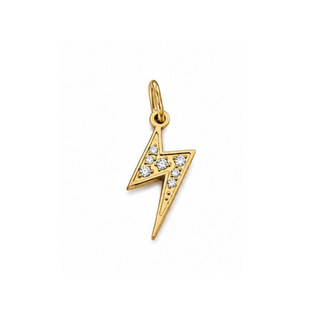 a gold pendant with diamonds and lightning bolt