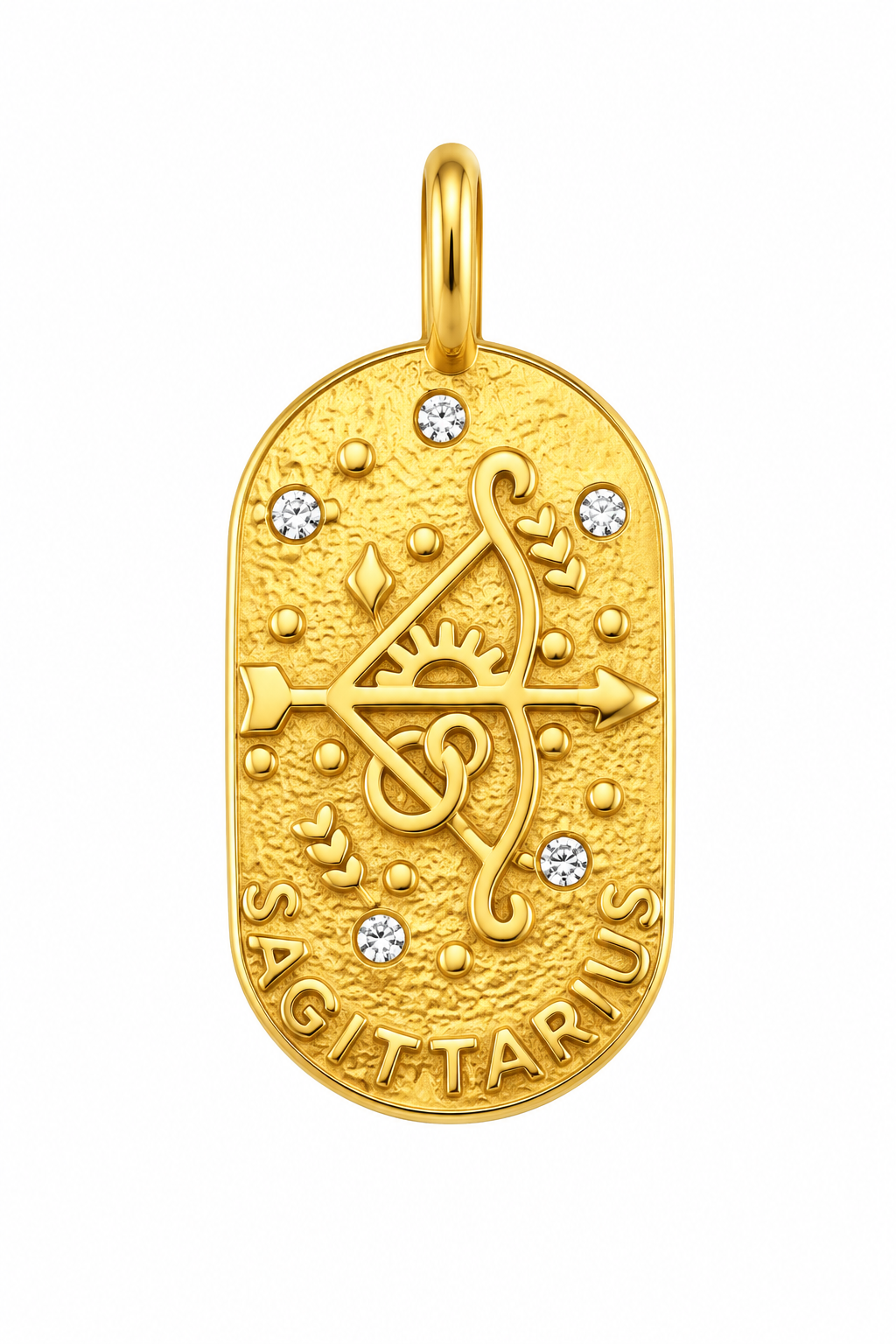 a gold pendant with diamonds and a symbol