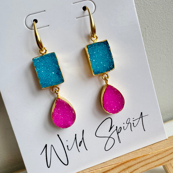 The ‘Savana’ Pink & Blue Druzy Earrings