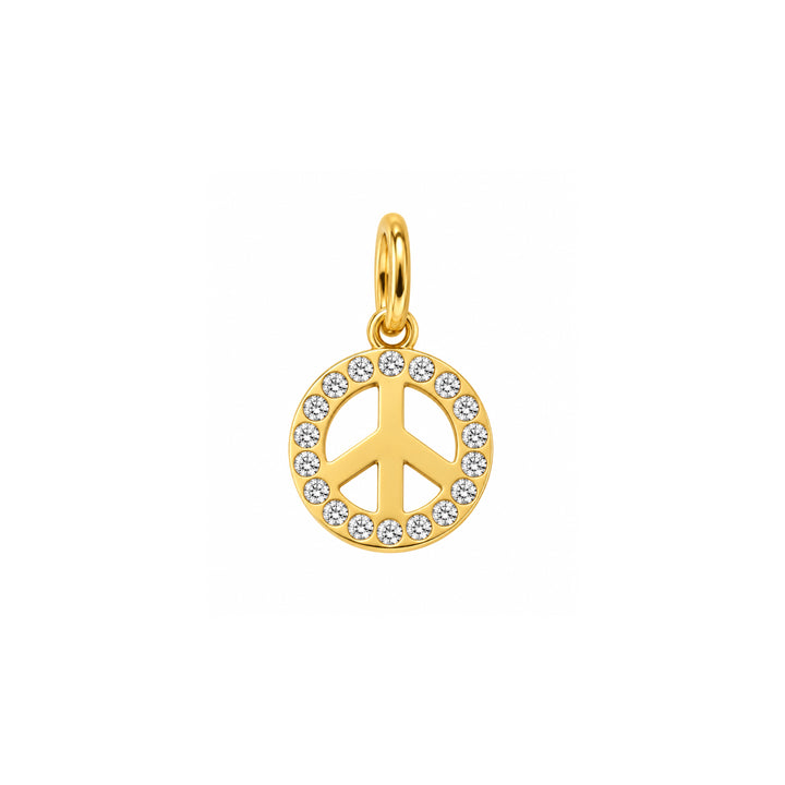 a gold peace sign pendant with diamonds