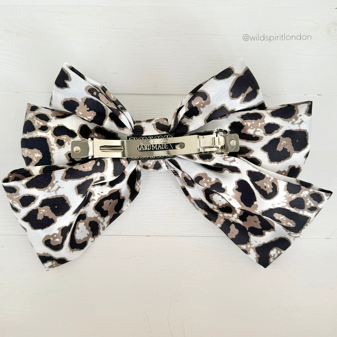 White Leopard Print Hair Bow