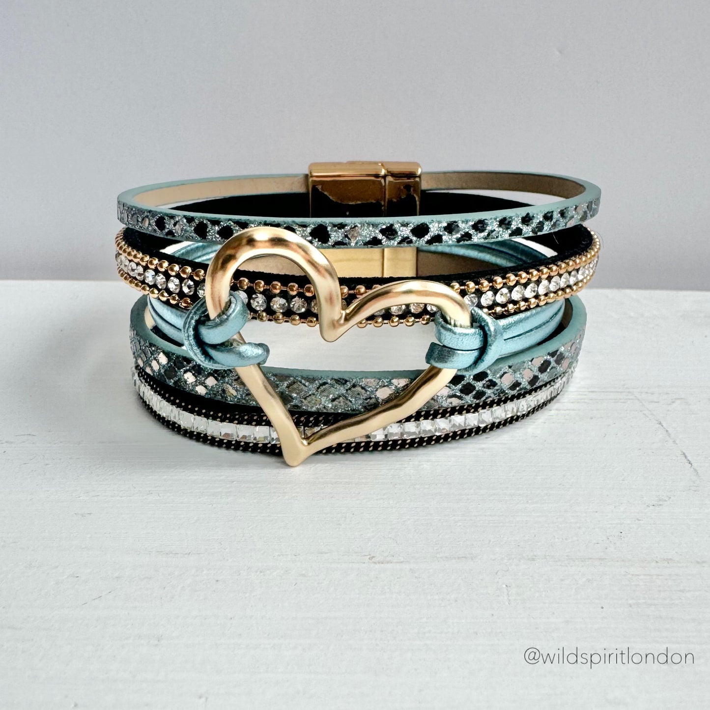 Blue Layered Heart Cuff Bracelet