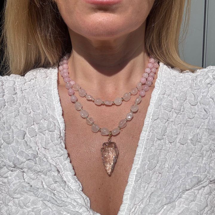 Rose Quartz Layered Charm Necklace