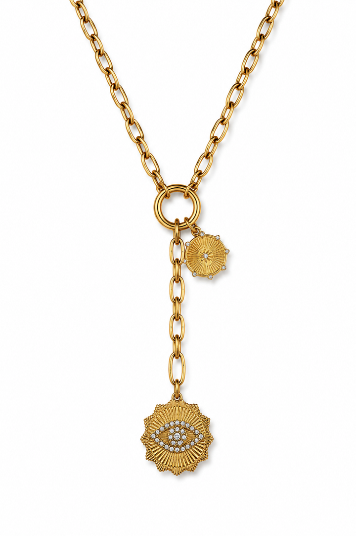 Gold Evil Eye Chunky Charm Necklace