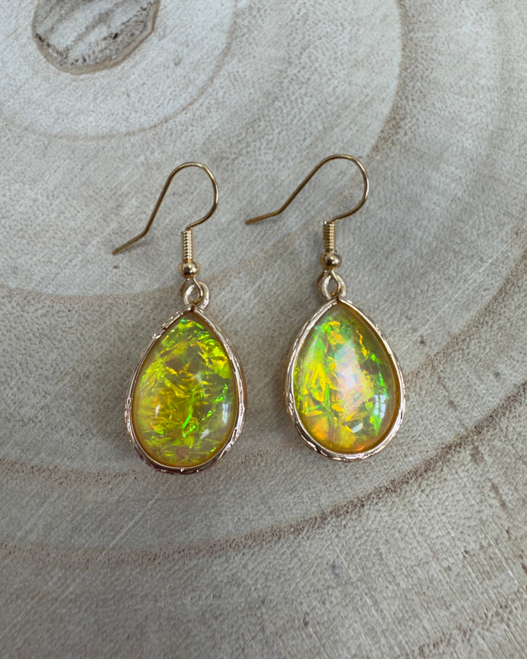 Yellow Opalescent Drop Earrings