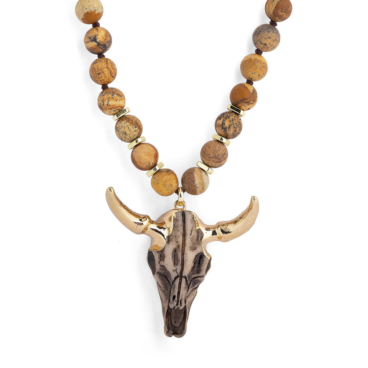 Brown Wildhorn Beaded Boho Necklace