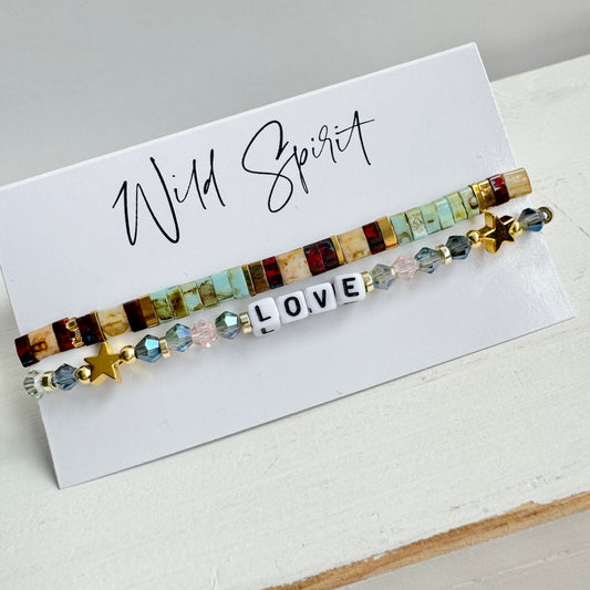 Green LOVE Duo Bracelet Set