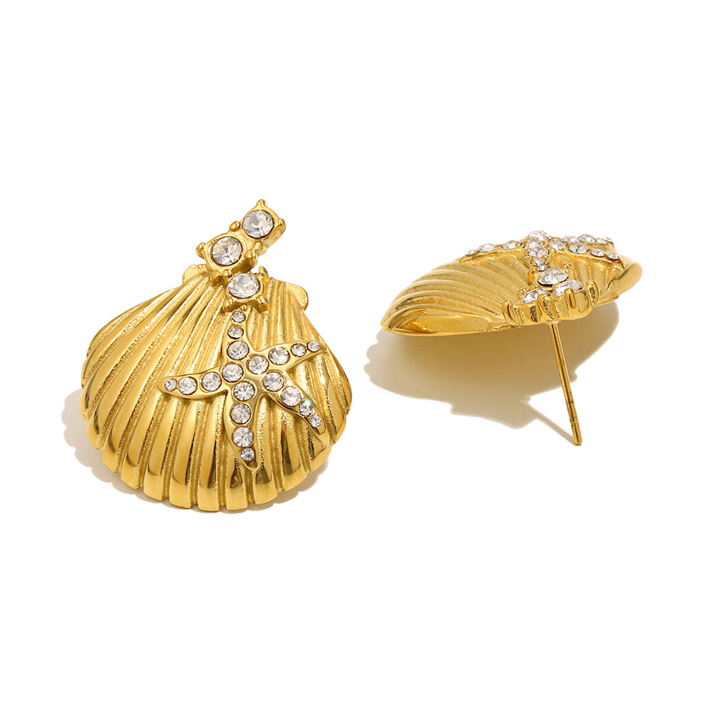Gold Bling Starfish Shell Earrings