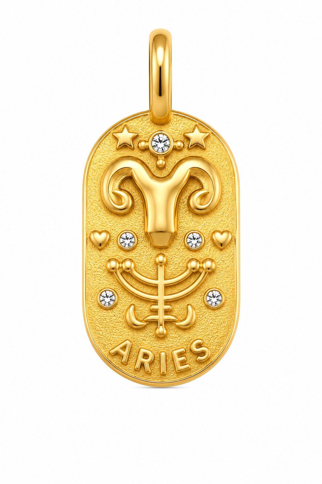 a gold pendant with a symbol of the zodiac