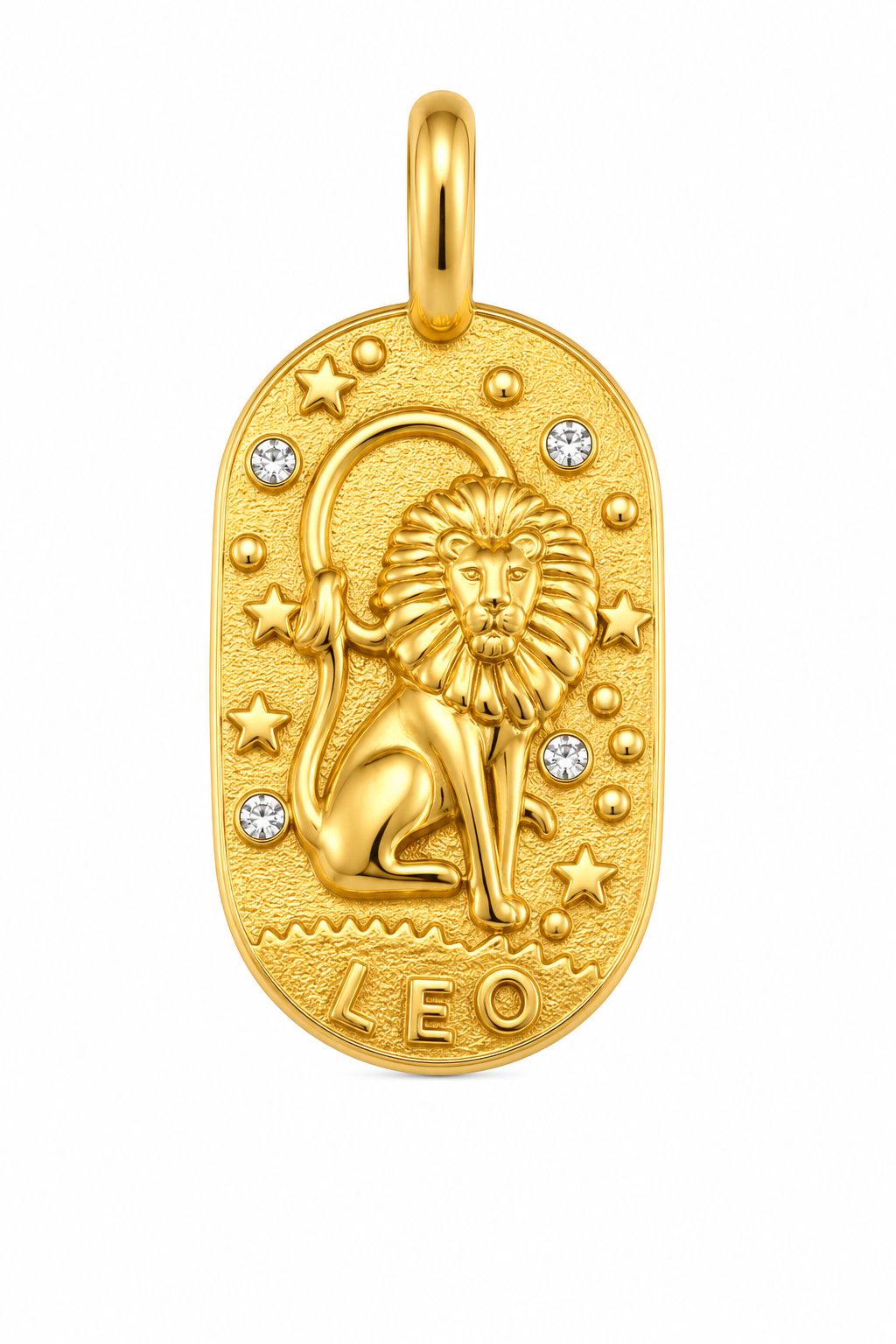 a gold pendant with a lion and diamonds