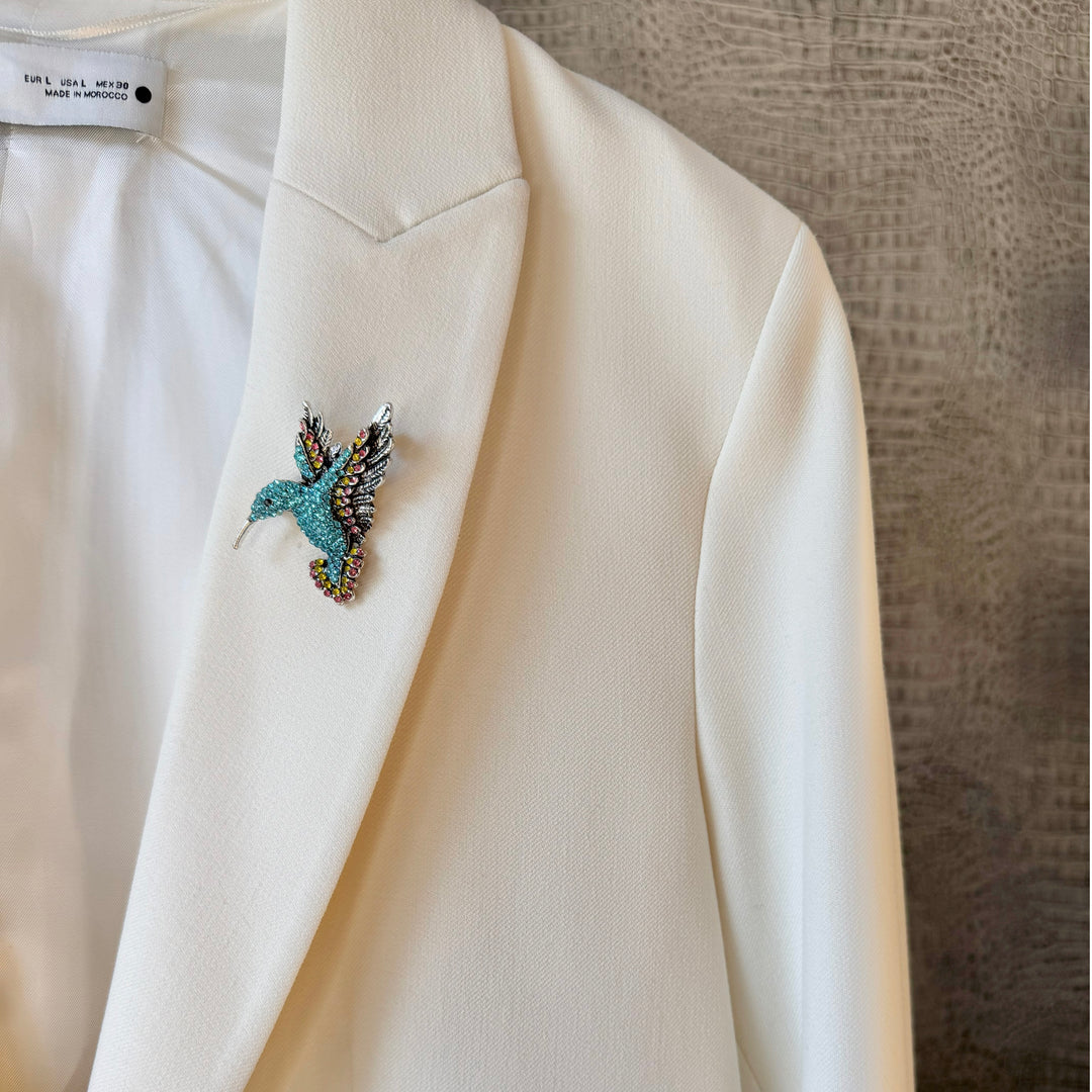 Hummingbird Crystal Brooch Pin - Blue