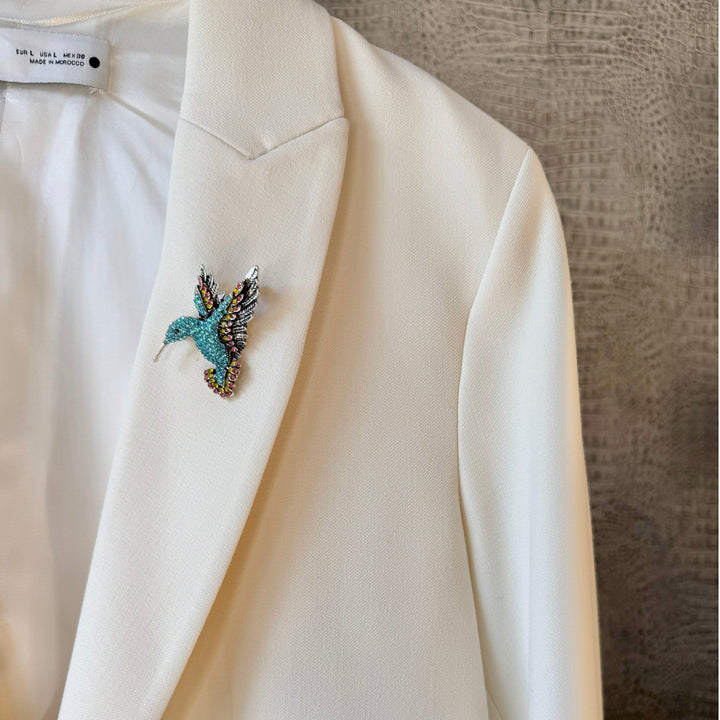 Hummingbird Crystal Brooch Pin - Blue