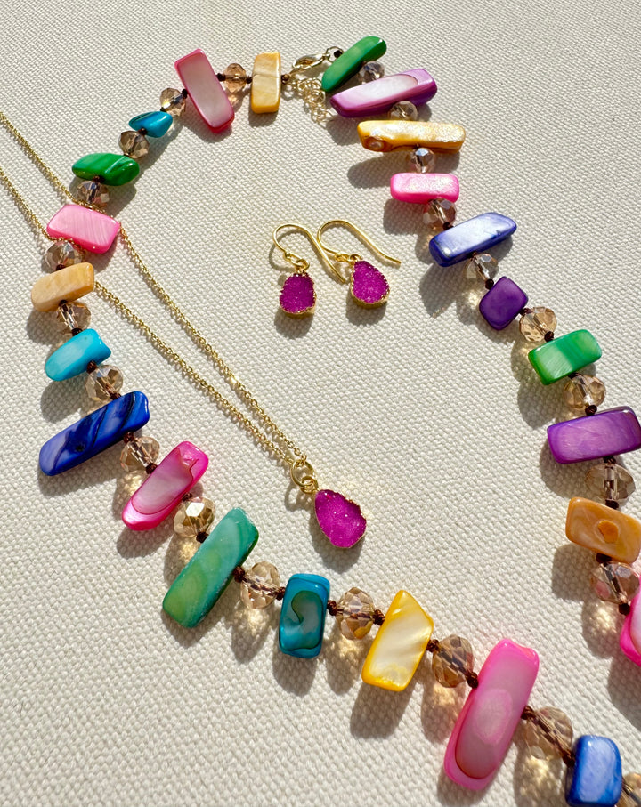 Dainty Pink Druzy Necklace