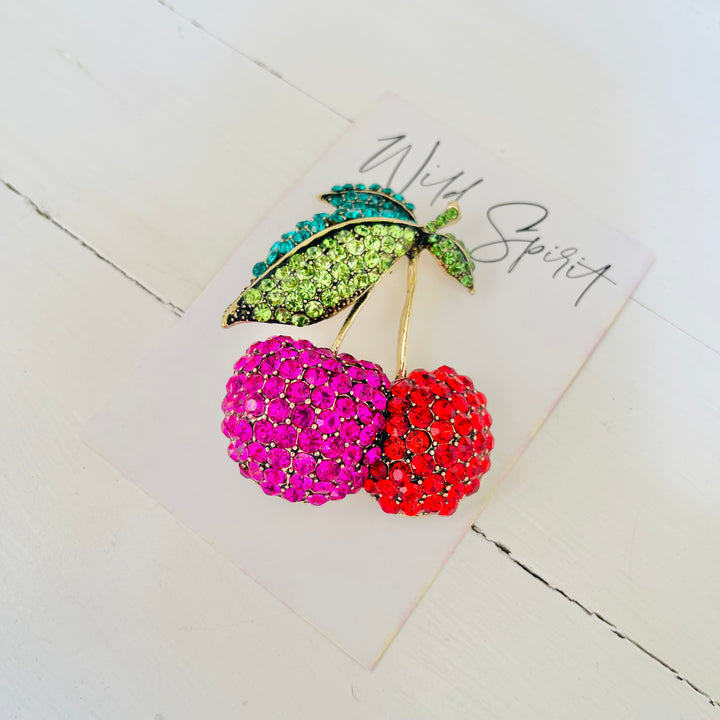 Giant Cherry Bling Brooch