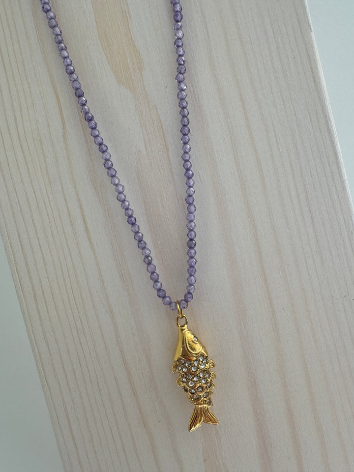 Lilac Shimmerfish Gold Plated Waterproof Necklace