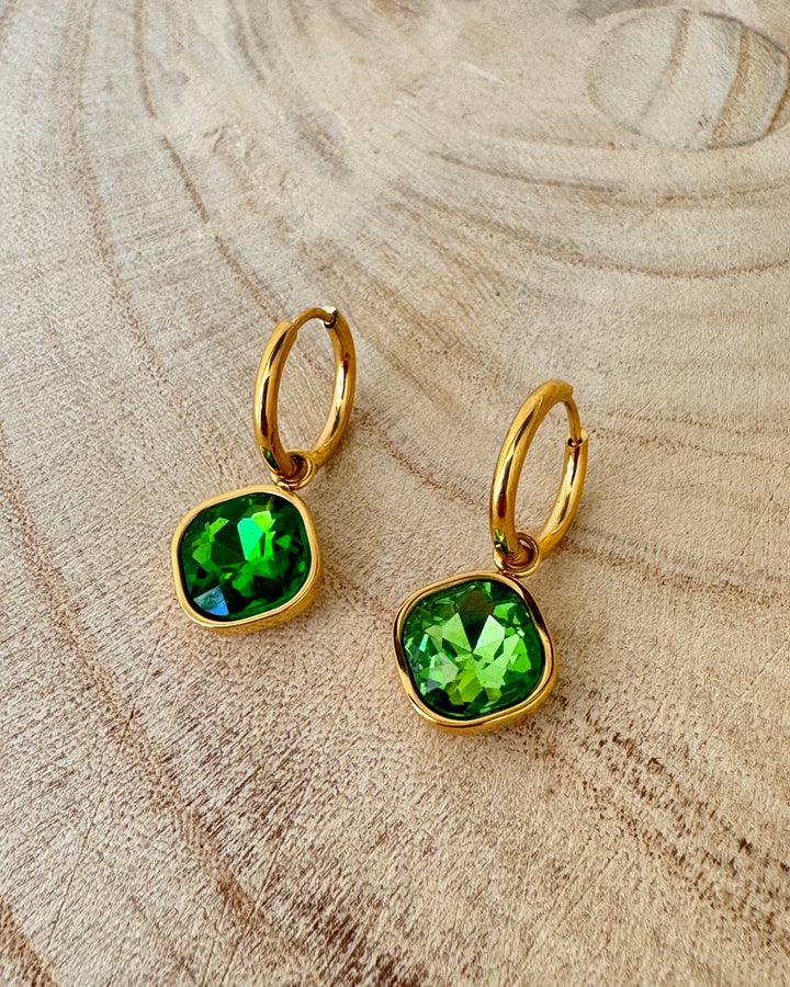 Green Square Bling Earrings