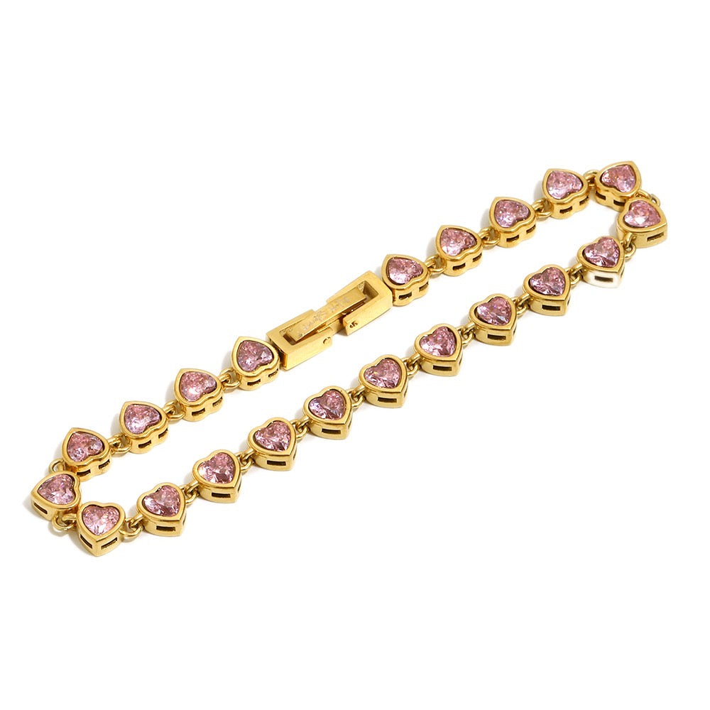 Pink Heart Tennis Bracelet