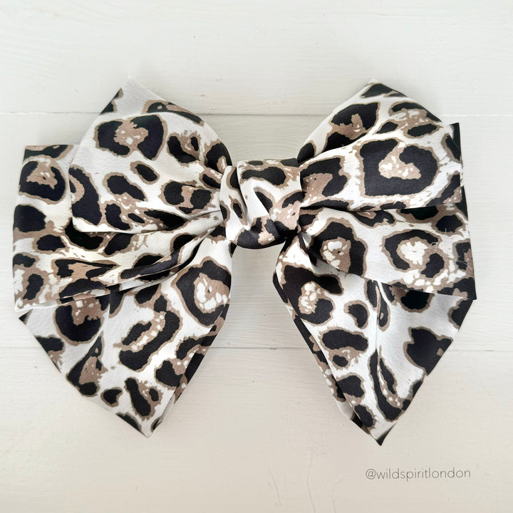 White Leopard Print Hair Bow