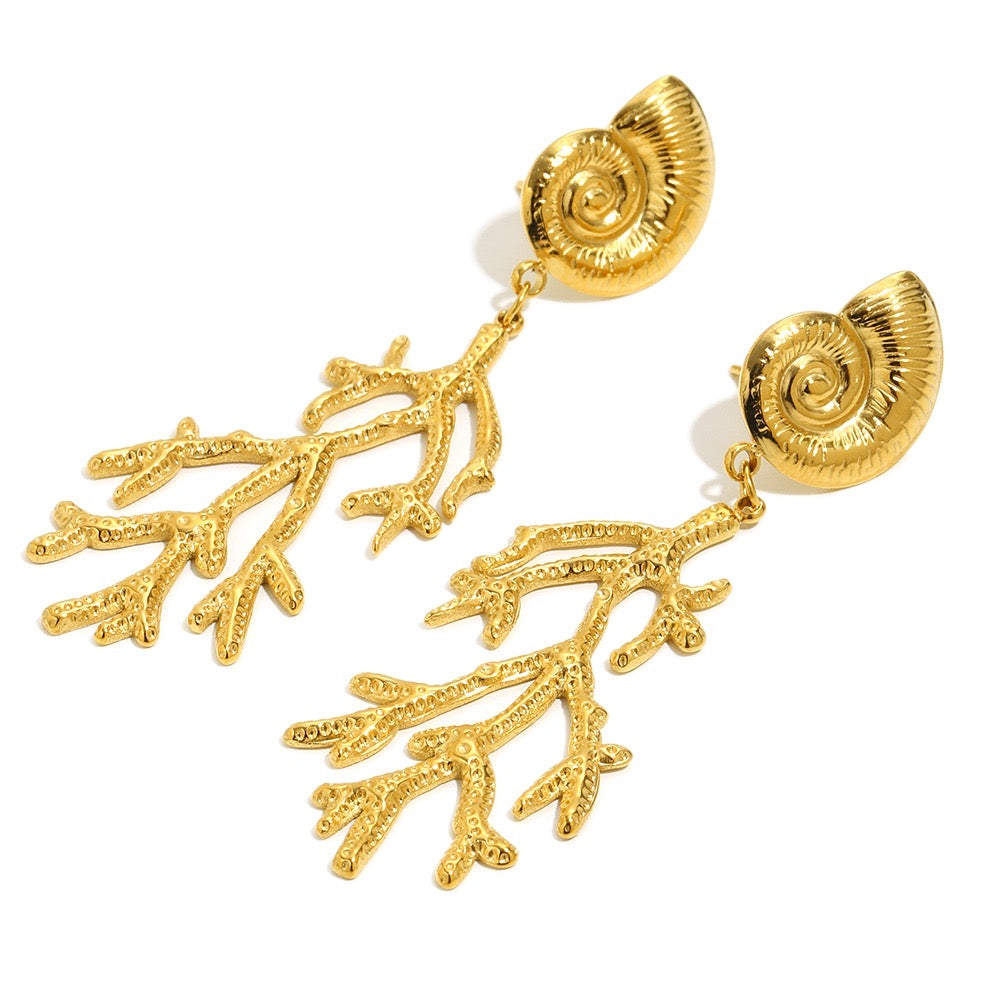 Coral Reef Gold Waterproof Earrings