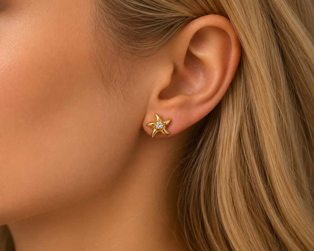 Mini Starfish Gold Plated Stud Earrings
