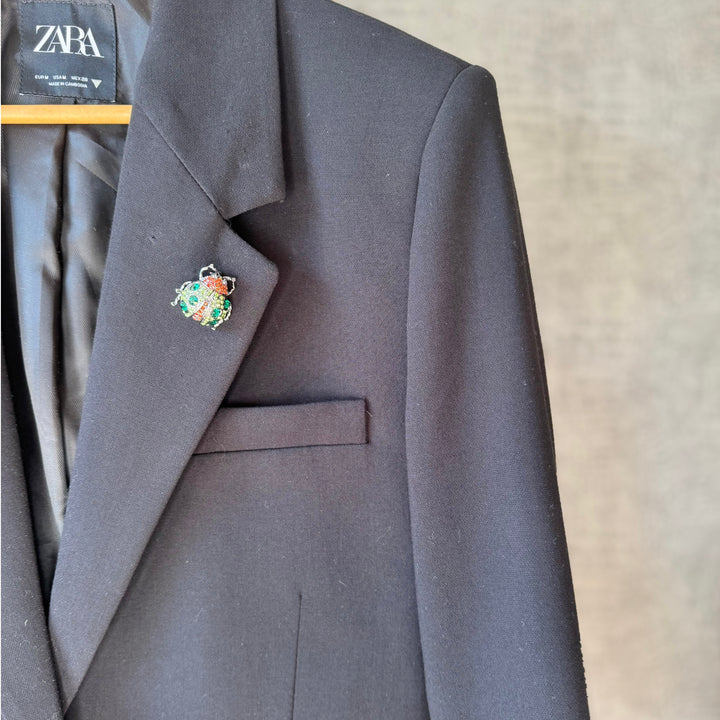 Ladybird Crystal Brooch Pin - Red & Green