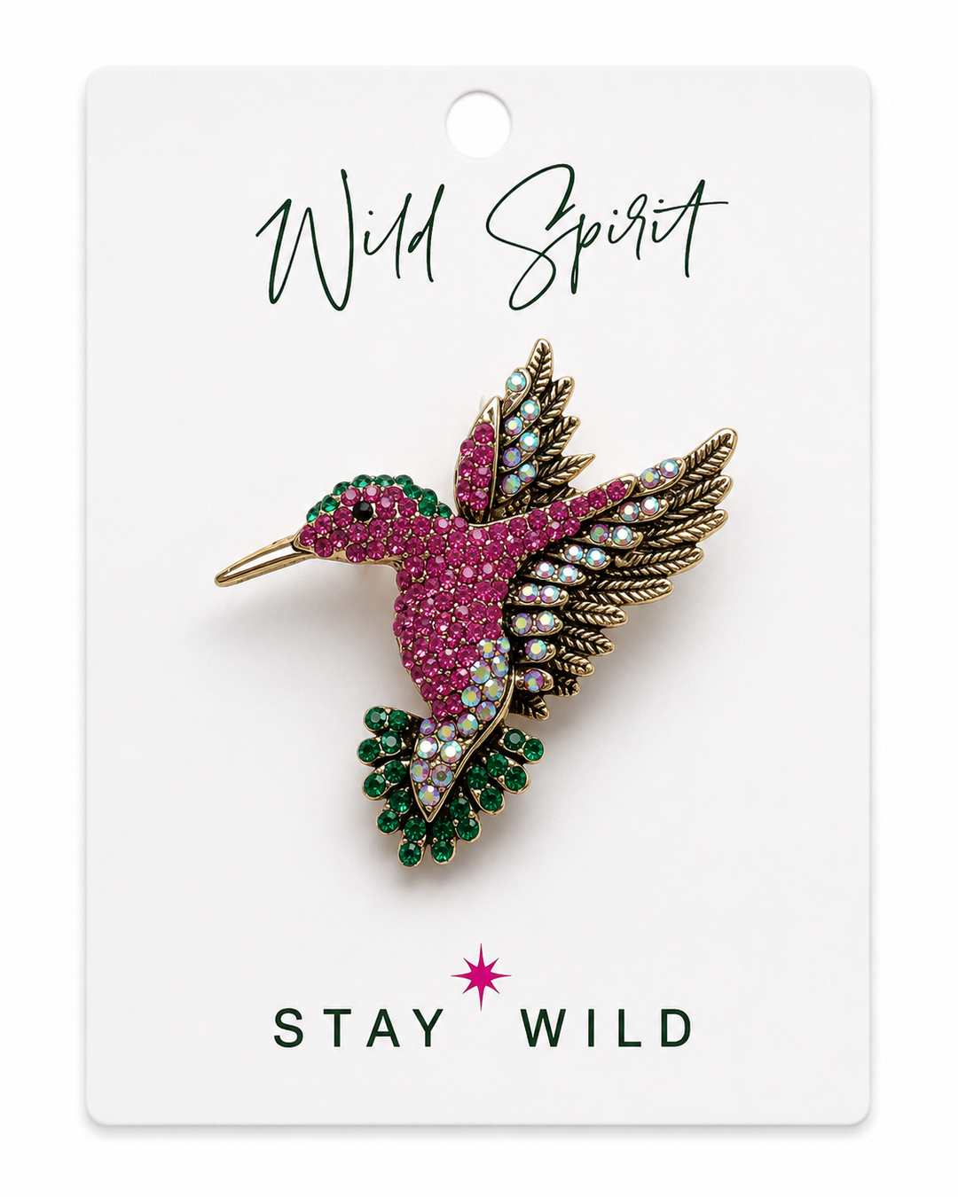 Pink Hummingbird Crystal Brooch