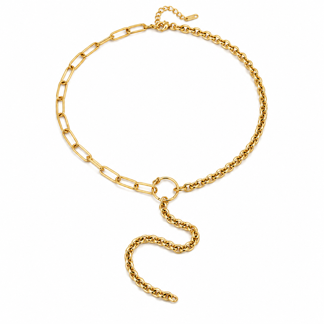 a gold chain with a ring
