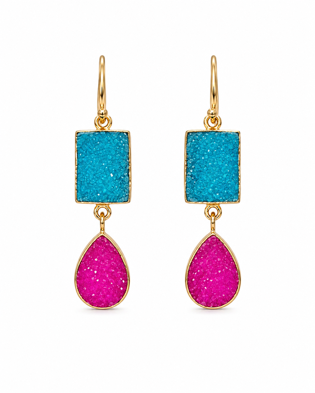 Pink & Blue Druzy Stone Earrings