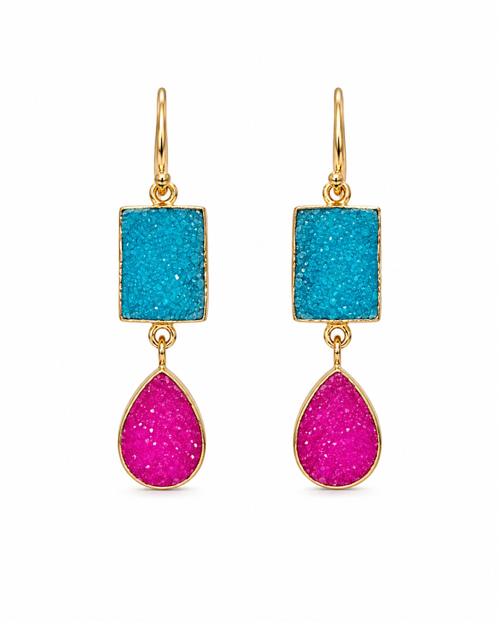 Pink & Blue Druzy Stone Earrings