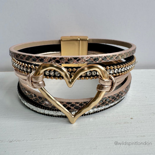 Rose Gold Love Heart Cuff Bracelet