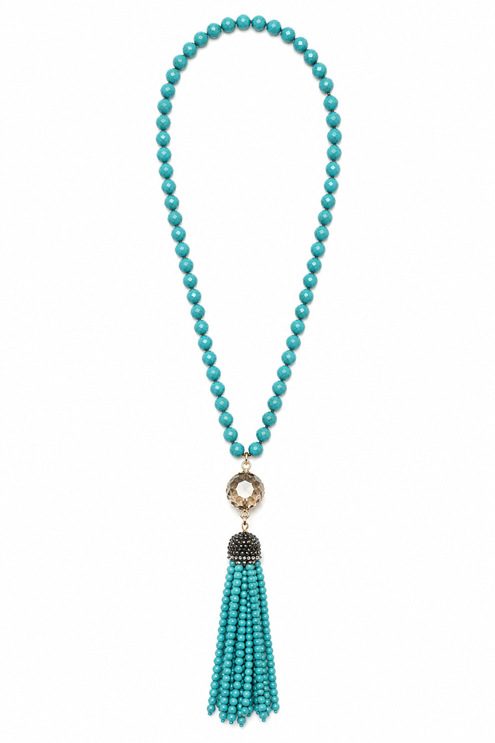 Blue Tassel Beaded Necklace