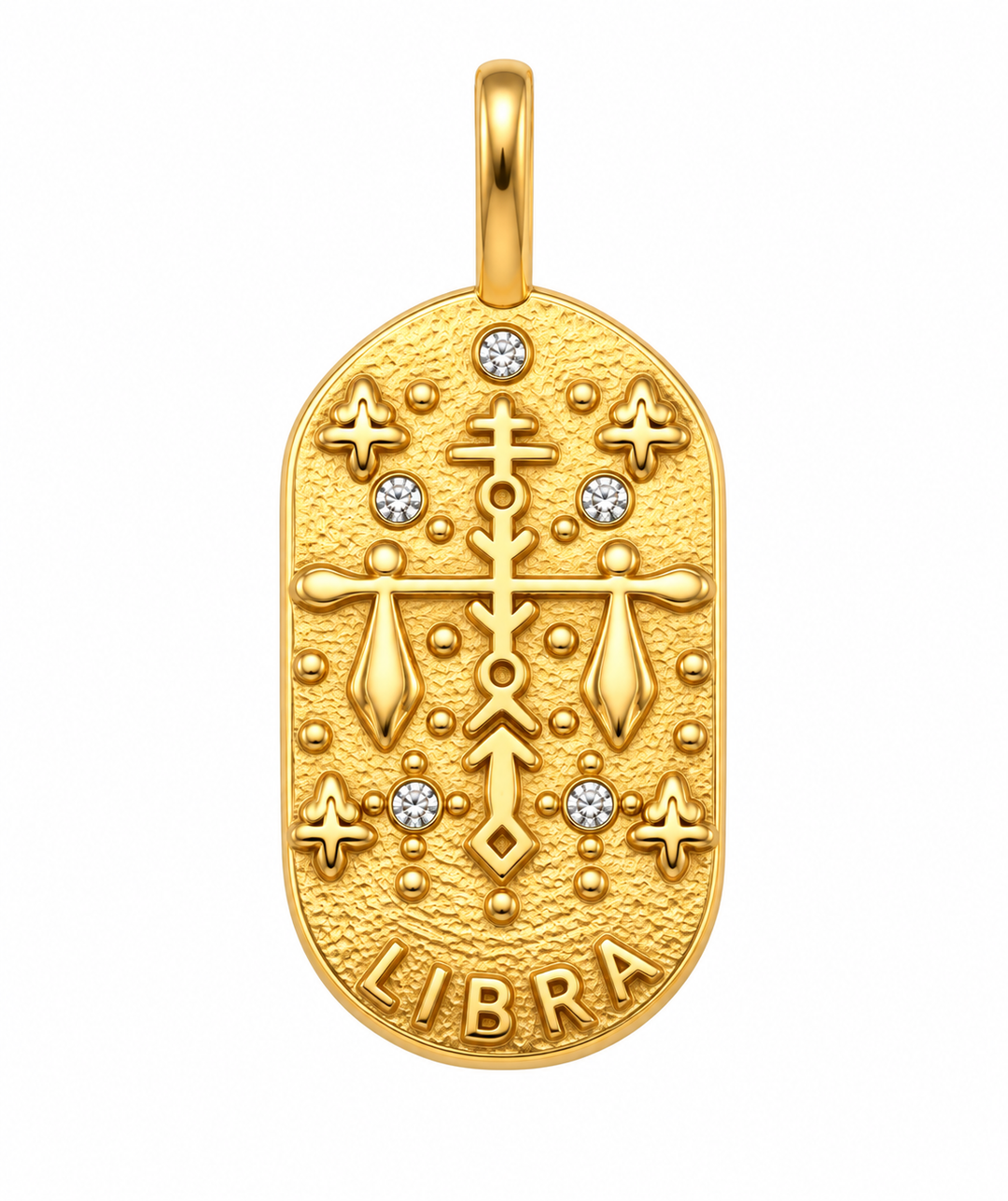 a gold pendant with diamonds and a cross