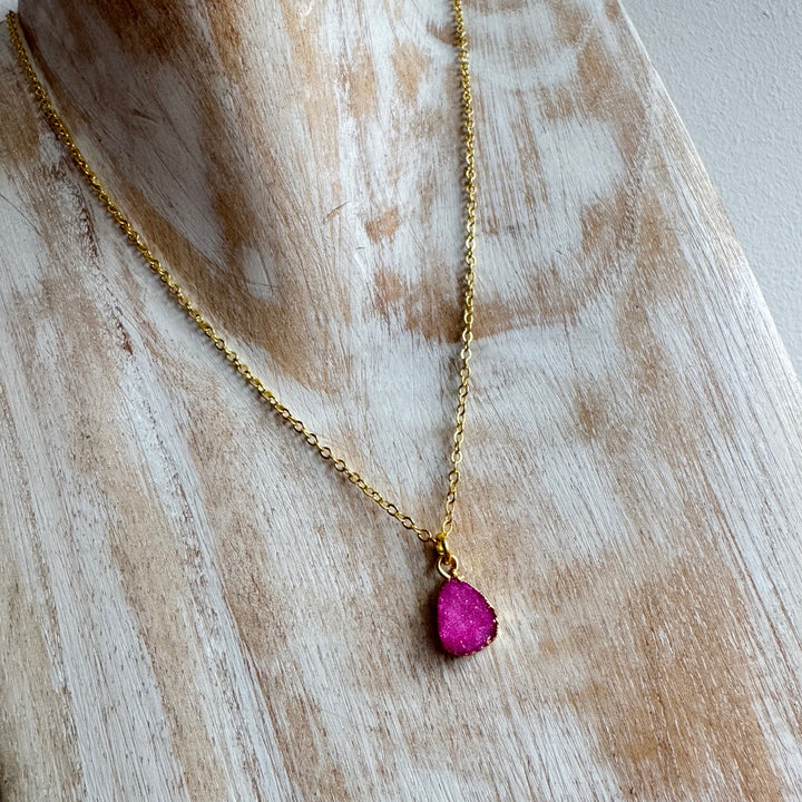 Dainty Pink Druzy Necklace