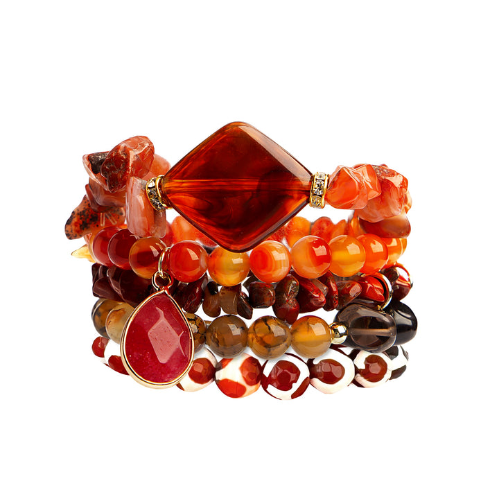 Red & Orange Eternal Embers Natural Stone Bracelet Stack