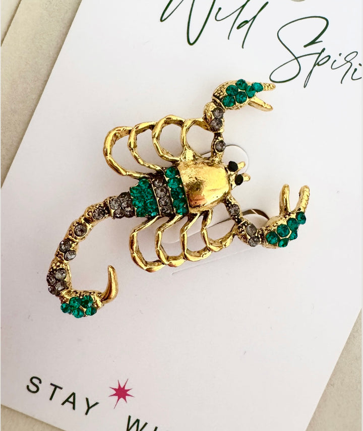 Scorpion Statement Brooch Pin - Green